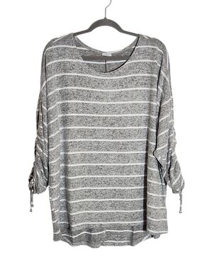 Studio 1886 Gray and White Stripe Soft Knit Top Size 1X